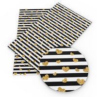 Black & White Stripe with Gold Hearts